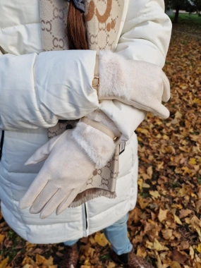 Dámské rukavičky s kožešinkou Lada krémová