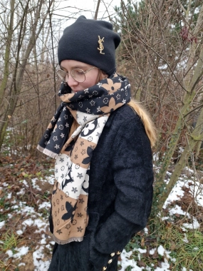 Dámský šál pashmina cashmere černobéžový vzor