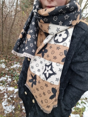 Dámský šál pashmina cashmere černobéžový vzor