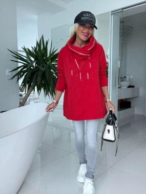 Mikina s nákrčníkovou velkou kapucí kapsami na bocích Vogue červená