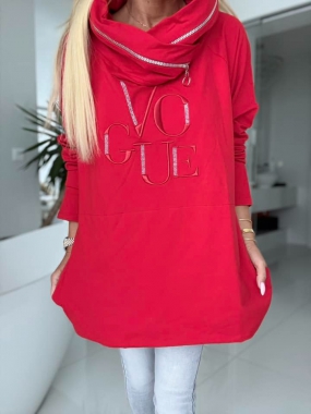 Mikina s nákrčníkovou velkou kapucí kapsami na bocích Vogue červená