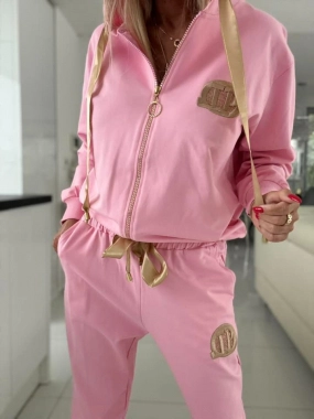 Bavlněná tepláková souprava na zip růžová