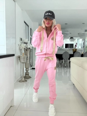 Bavlněná tepláková souprava na zip růžová