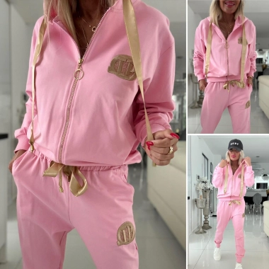 Bavlněná tepláková souprava na zip růžová