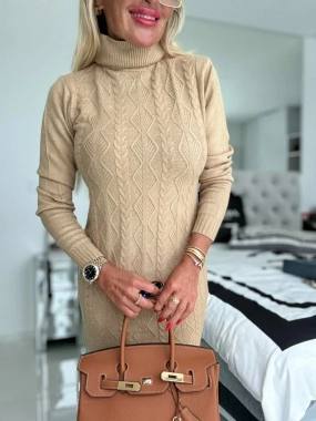 Dámský rolák teplý luxusní se vzorem béžový