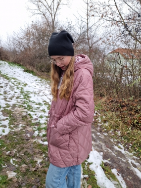 4XL Růžovopudrová přechodová prošívaná dámská bunda Eva