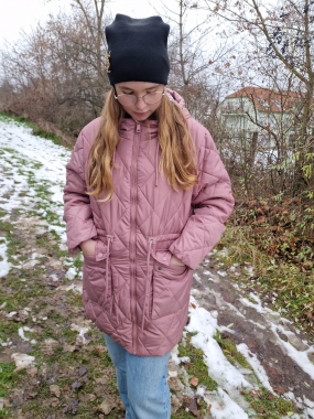 4XL Růžovopudrová přechodová prošívaná dámská bunda Eva