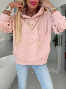 Mikina Fame s řetízky - klokanka růžovo pudrová