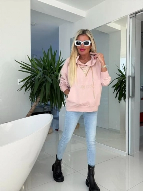 Mikina Fame s řetízky - klokanka růžovo pudrová