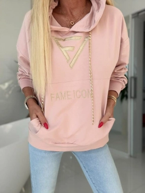 Mikina Fame s řetízky - klokanka růžovo pudrová