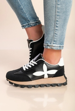 40 Dámské stylové černé boty botasky sneakersy