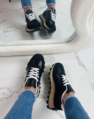 40 Dámské stylové černé boty botasky sneakersy