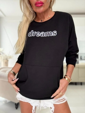 Bavlněná mikina klokanka Dreams s náplety černá