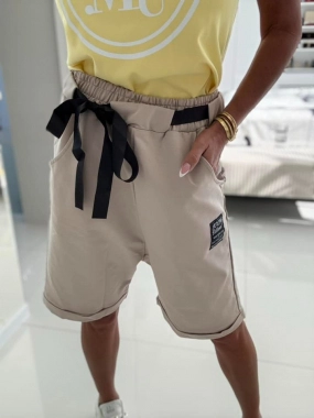 Dámské šortky kraťasy s mašlí v pase béžové
