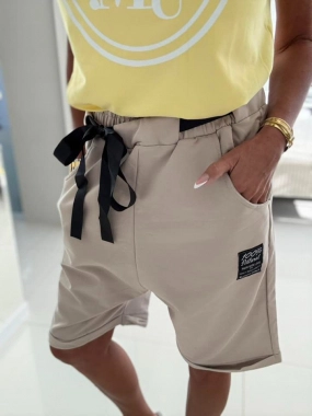 Dámské šortky kraťasy s mašlí v pase béžové