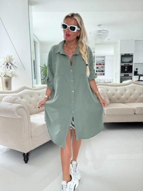 Mušelínová maxi košile tunika Káťa na knoflíky khaki