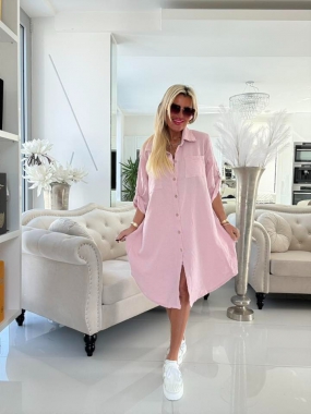 Mušelínová maxi košile tunika Káťa na knoflíky růžovopudrová