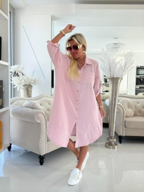 Mušelínová maxi košile tunika Káťa na knoflíky růžovopudrová