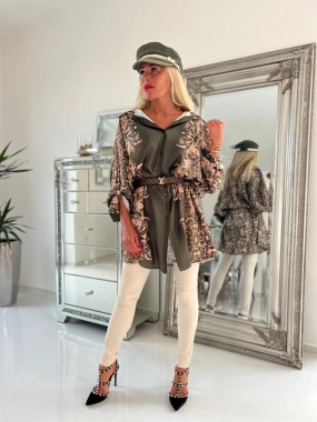 Dámská big košile na knoflíky se vzorem khaki