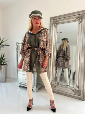 Dámská big košile na knoflíky se vzorem khaki