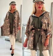 Dámská big košile na knoflíky se vzorem khaki