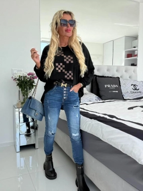 Dámská tunika halenka kamínky šachovnice černá
