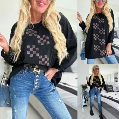 Dámská tunika halenka kamínky šachovnice černá