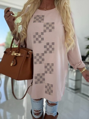 Dámská tunika halenka kamínky šachovnice pudrová