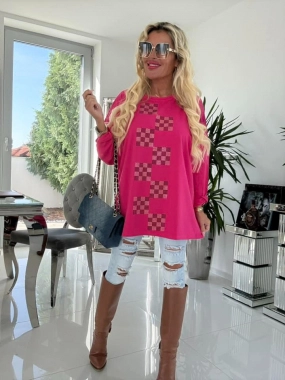 Dámská tunika halenka kamínky šachovnice fuchsie