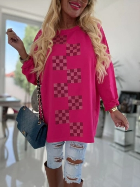 Dámská tunika halenka kamínky šachovnice fuchsie