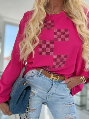 Dámská tunika halenka kamínky šachovnice fuchsie