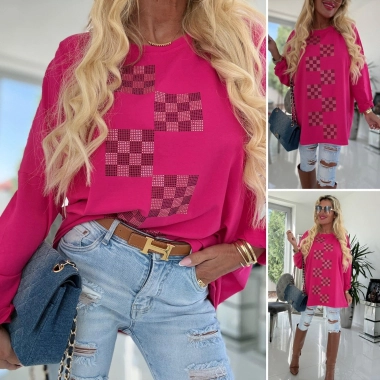 Dámská tunika halenka kamínky šachovnice fuchsie