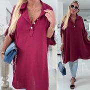 Maxi big elegantní košile zlaté knoflíky vínová