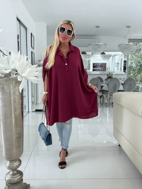 Maxi big elegantní košile zlaté knoflíky vínová