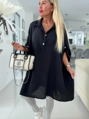 Maxi big elegantní košile zlaté knoflíky černá