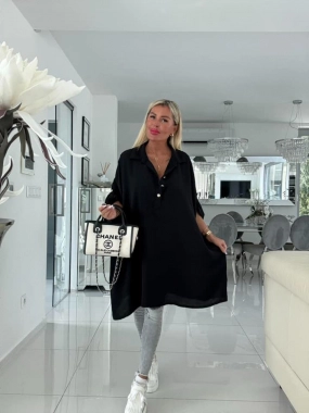 Maxi big elegantní košile zlaté knoflíky černá
