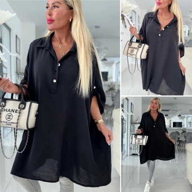 Maxi big elegantní košile zlaté knoflíky černá