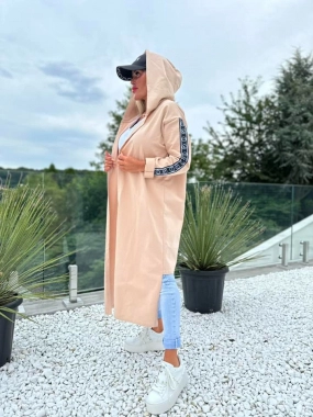 40/42 Cardigan béžová mikina bez zapínání s kapucí