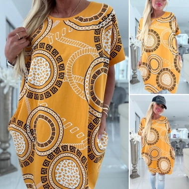 Dámská tunika ala šaty s kapsami ornamenty žlutá