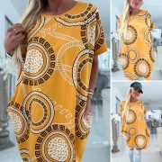 Dámská tunika ala šaty s kapsami ornamenty žlutá
