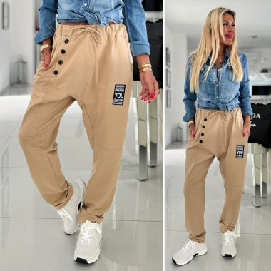 Větší teplákové dámské bavlněné baggy You béžové