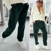 Sport elegance kalhoty s koženkovým páskem zelené