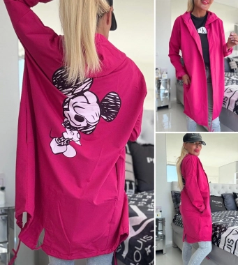 Cardigan mikina na zip Myšák dole šňůrky fuchsiový