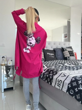 Cardigan mikina na zip Myšák dole šňůrky fuchsiový