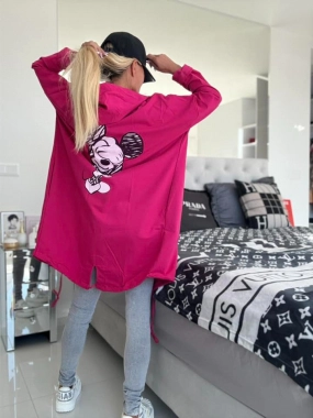Cardigan mikina na zip Myšák dole šňůrky fuchsiový