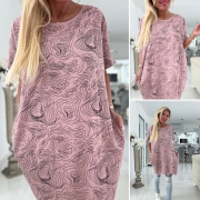 Dámská big oversize tunika kapsy zdobená kamínky