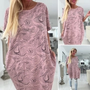 Dámská big oversize tunika kapsy zdobená kamínky