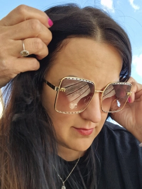 Kvalitní kovové černé sluneční brýle Miu hnědozlaté
