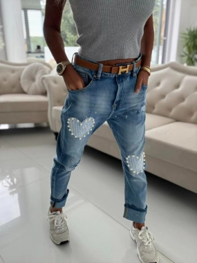 XL Topky trendy elastické džíny rifle srdce korálky
