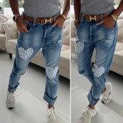 XL Topky trendy elastické džíny rifle srdce korálky
